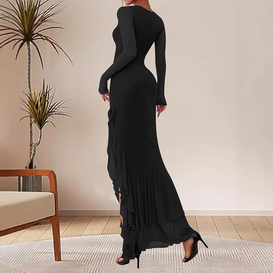 Womens Square Neck Long Sleeve Bodycon Dress
