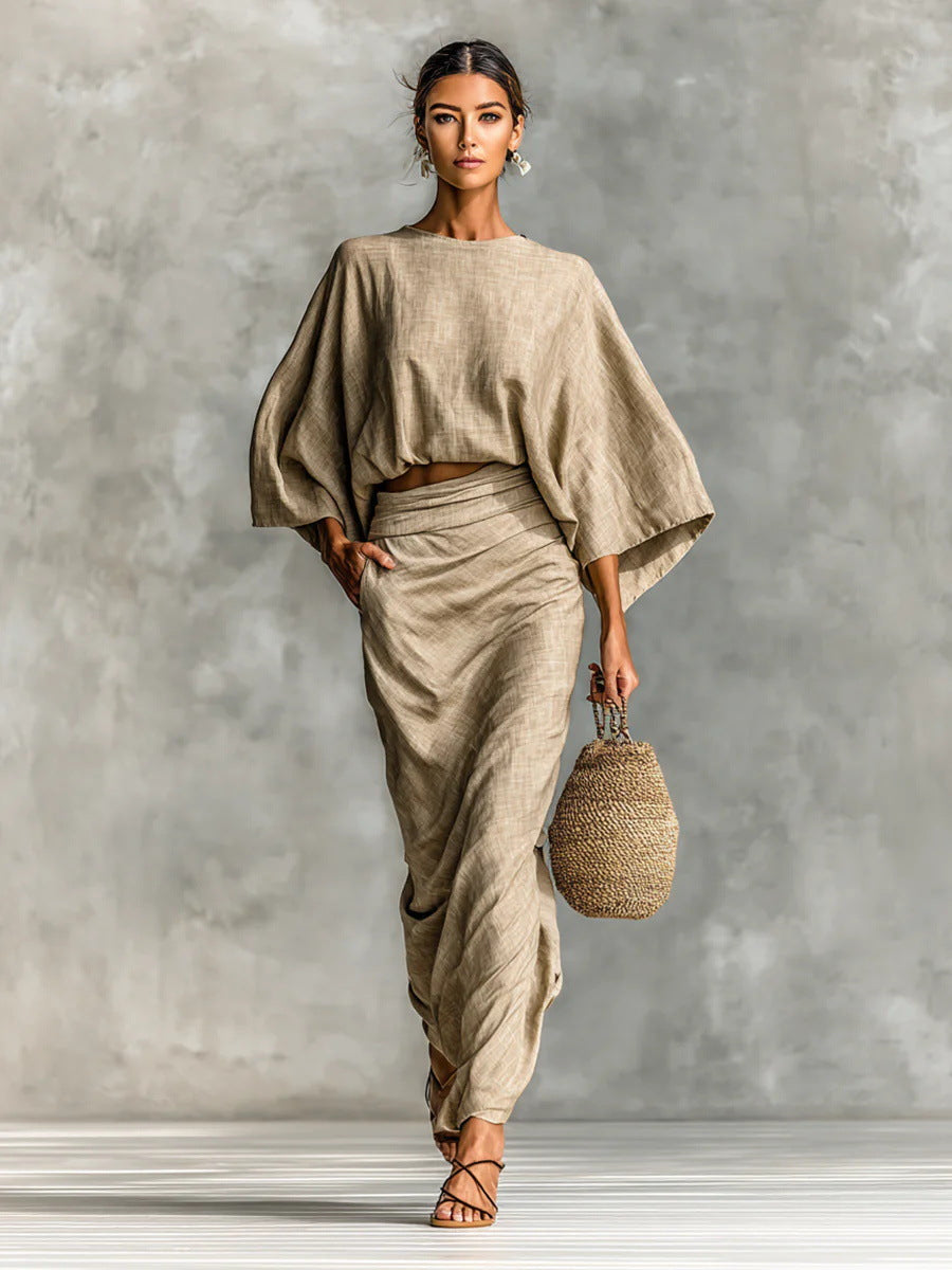 Womens High Waist Skirt Suit Long Sleeve Top