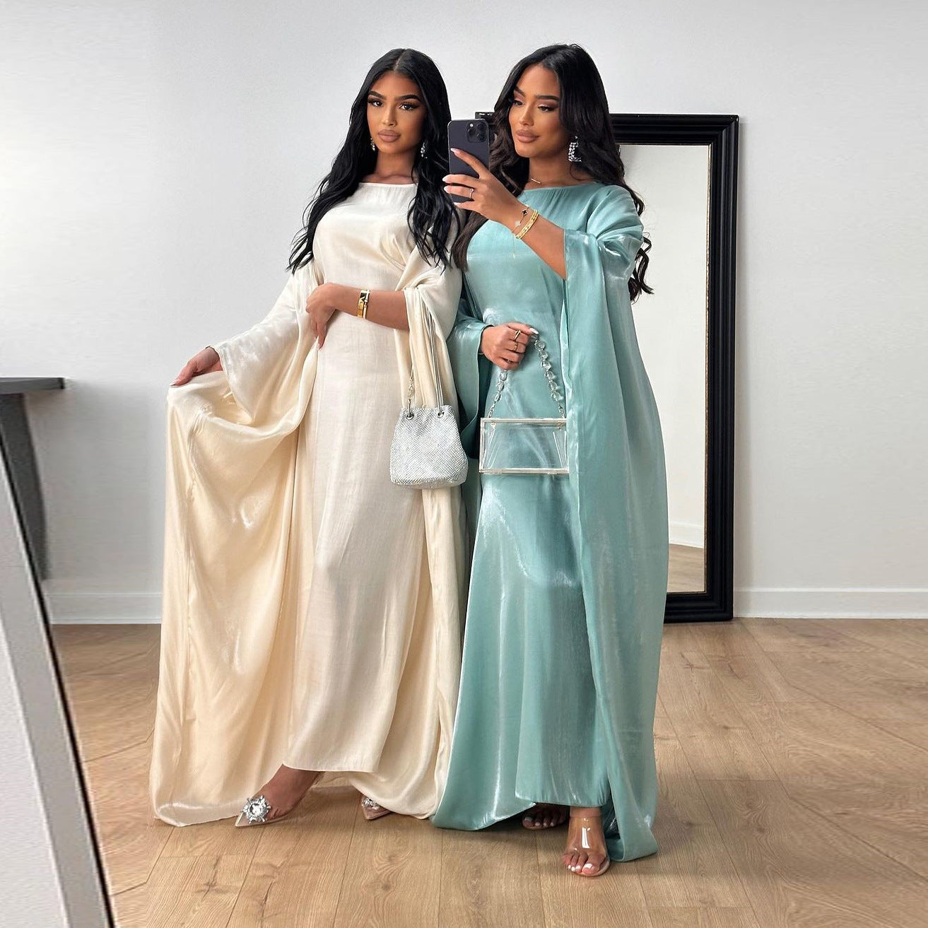 Modest Muslim Bright Silk Satin Abaya Dress