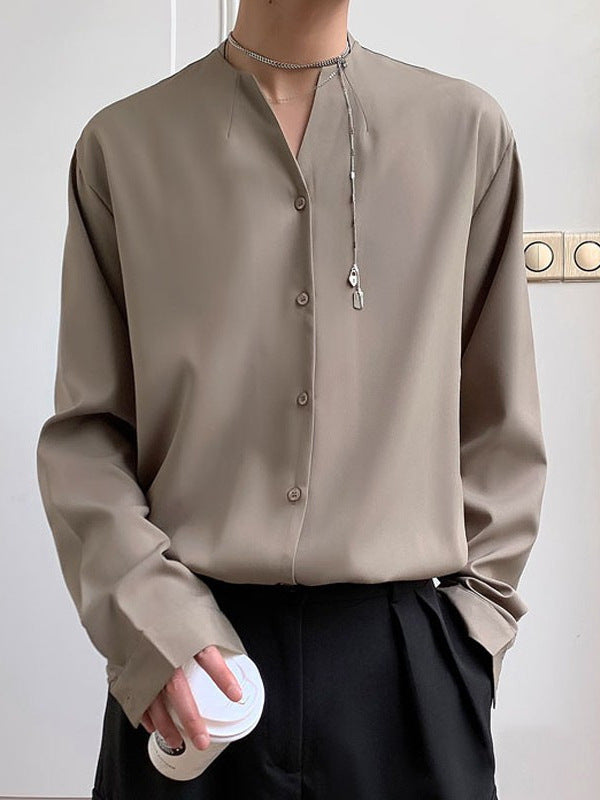 Casual Long Sleeve Collarless Shirt