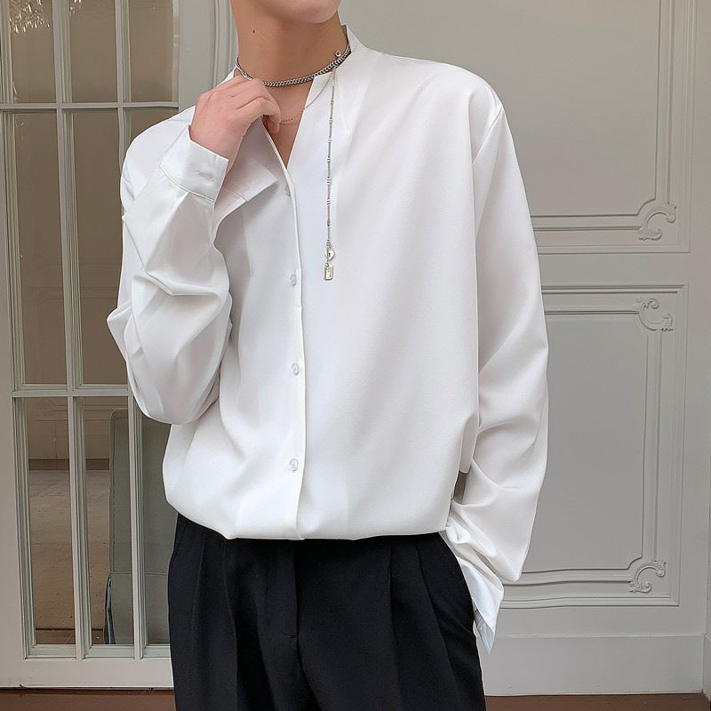 Casual Long Sleeve Collarless Shirt