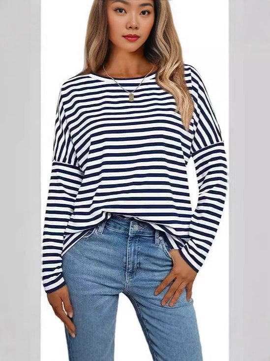 Women's Long Sleeve Striped Sweatshirt