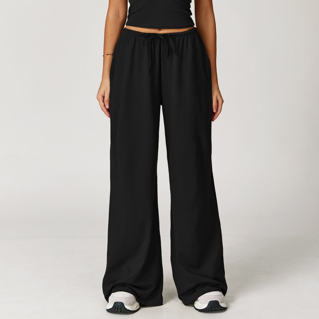 Elastic Drawstring Wide Leg Sports Pants