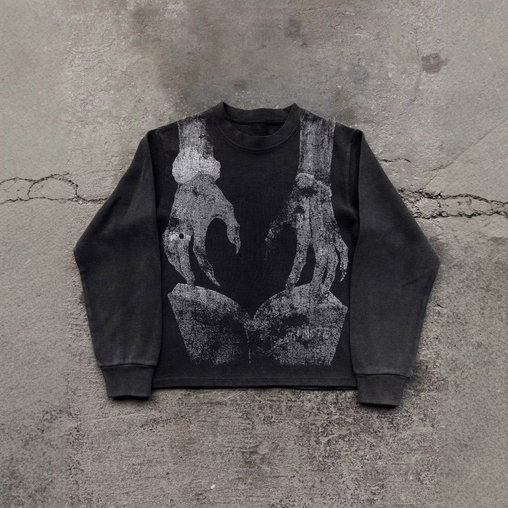 Gothic Waffle Print Long Sleeve T-Shirt