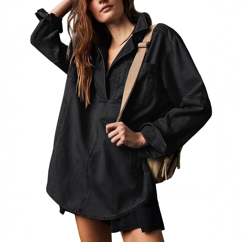 Denim V-Neck Long Sleeve Jacket