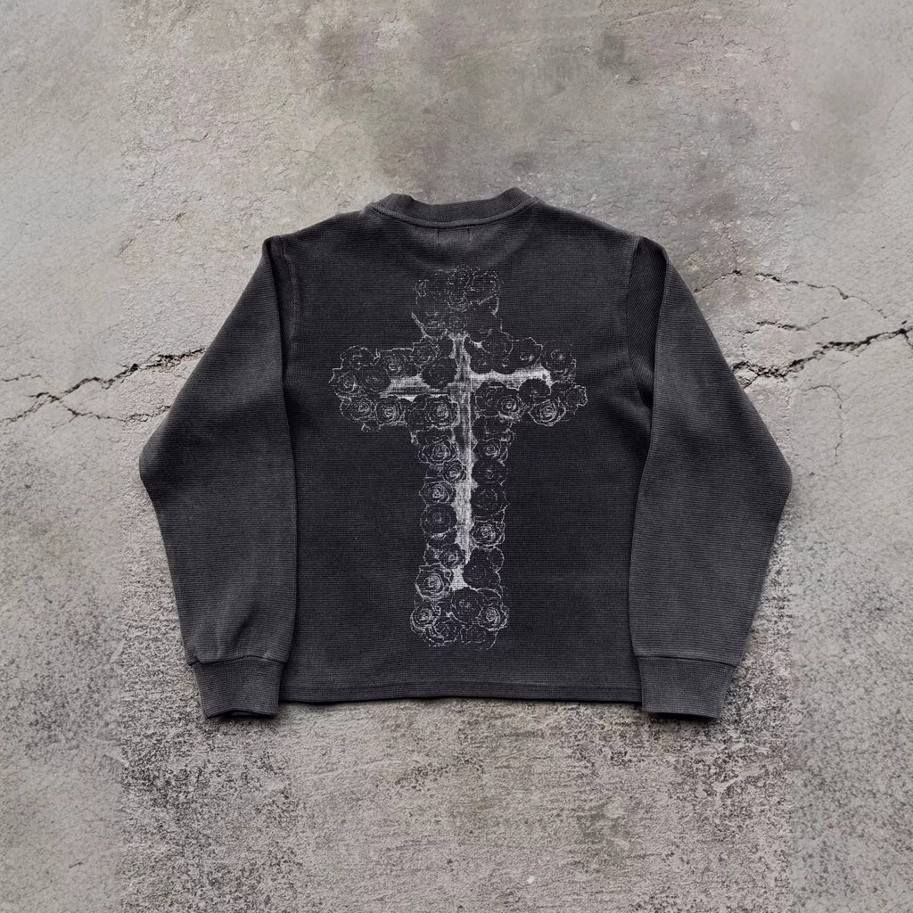 Gothic Waffle Print Long Sleeve T-Shirt