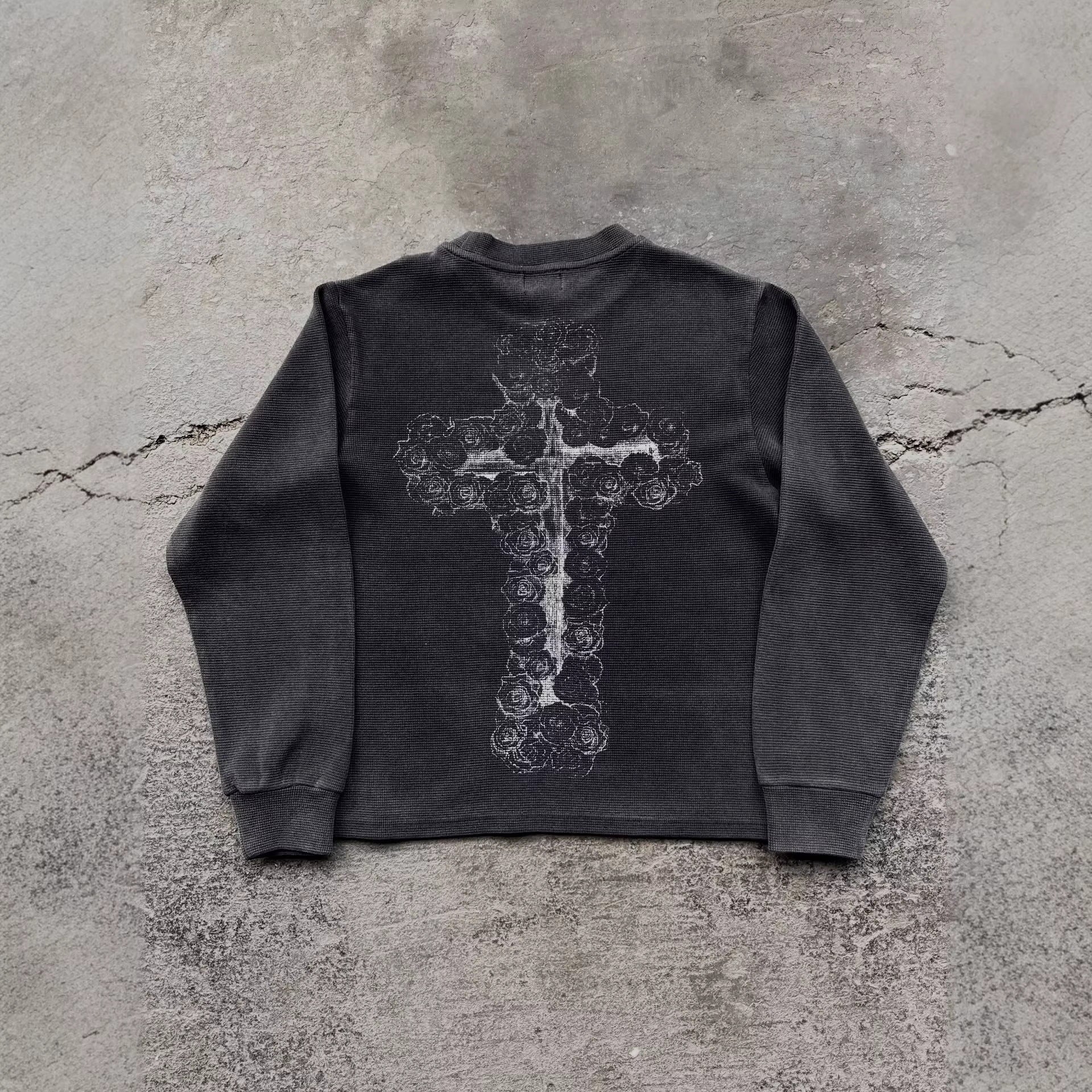 Gothic Waffle Print Long Sleeve T-Shirt