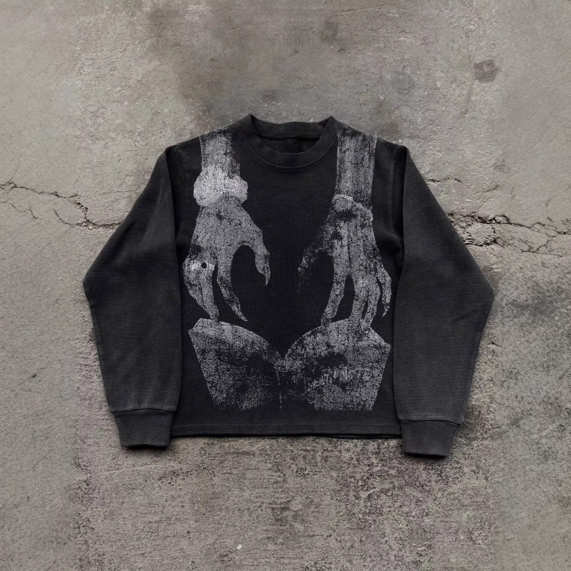 Gothic Waffle Print Long Sleeve T-Shirt