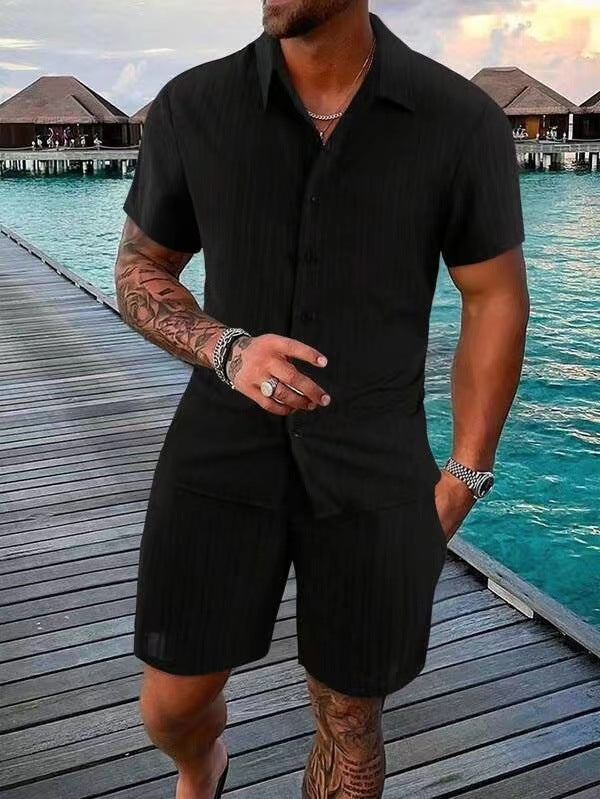 summer men's casual shirt short sleeve beach pants suit