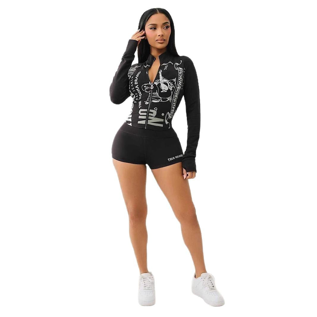 Women Casual Long Sleeve Top and Shorts