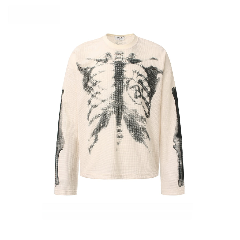 Skull Print Waffle Long Sleeve T-Shirt