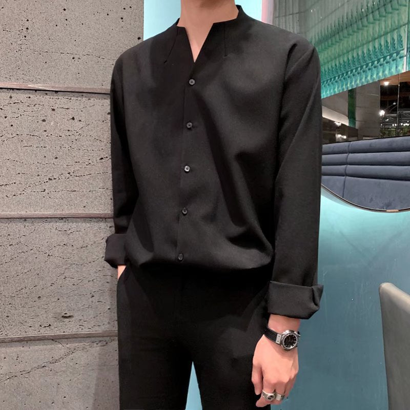 Casual Long Sleeve Collarless Shirt