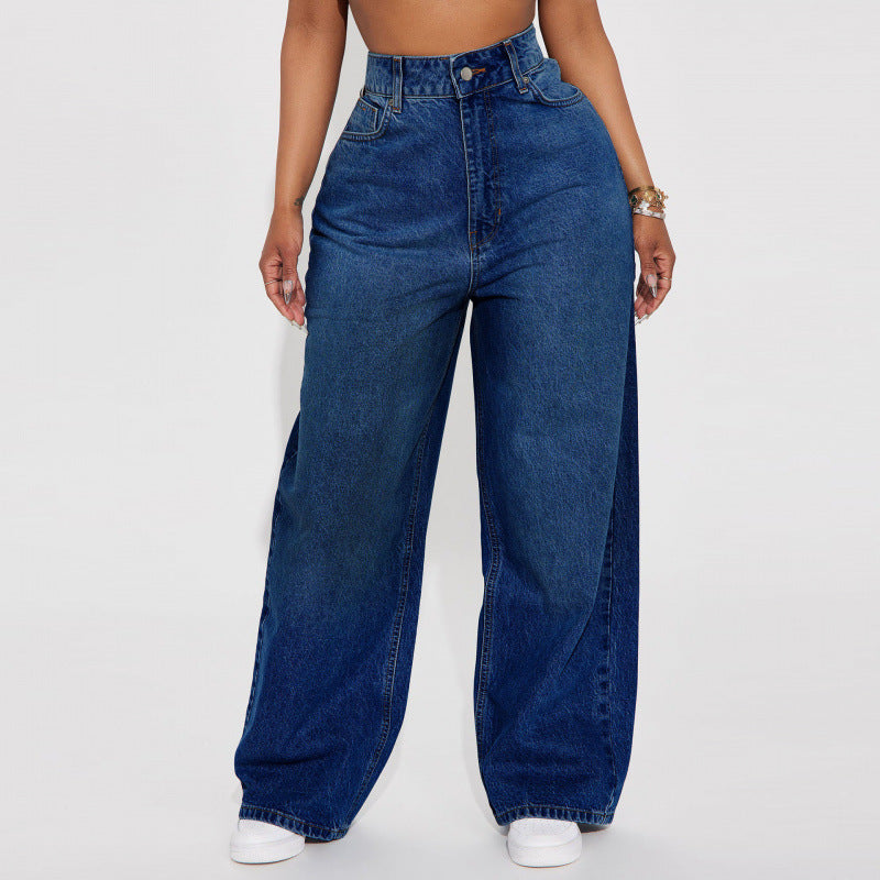 High Waist Straight Leg Denim Pants