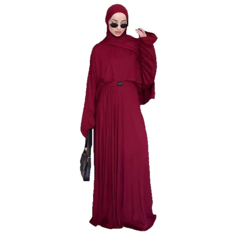Solid Color Pleated Long Sleeve Dress Set
