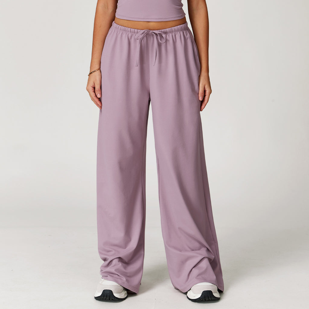 Elastic Drawstring Wide Leg Sports Pants