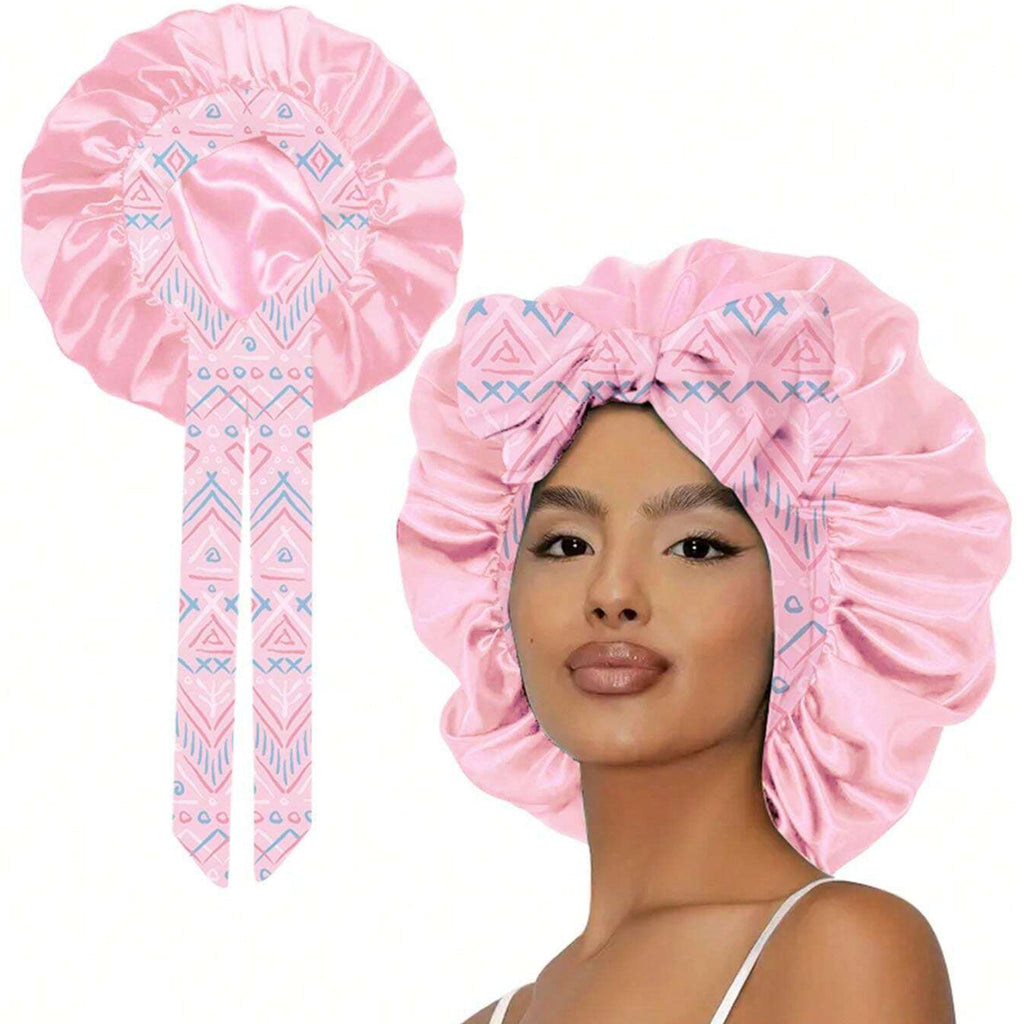 Lace Trim Satin Sleep Bonnet with Bow