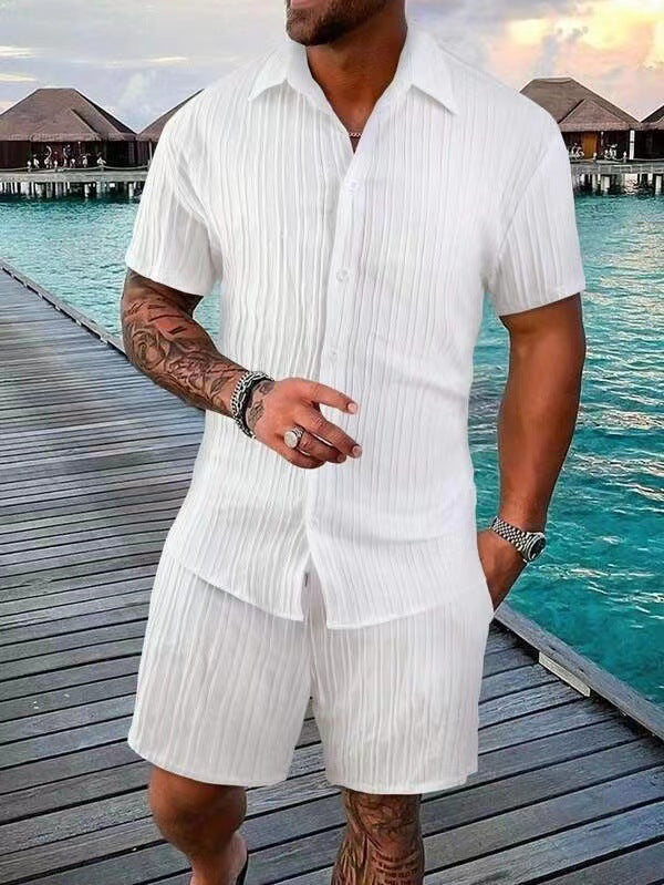 summer men's casual shirt short sleeve beach pants suit
