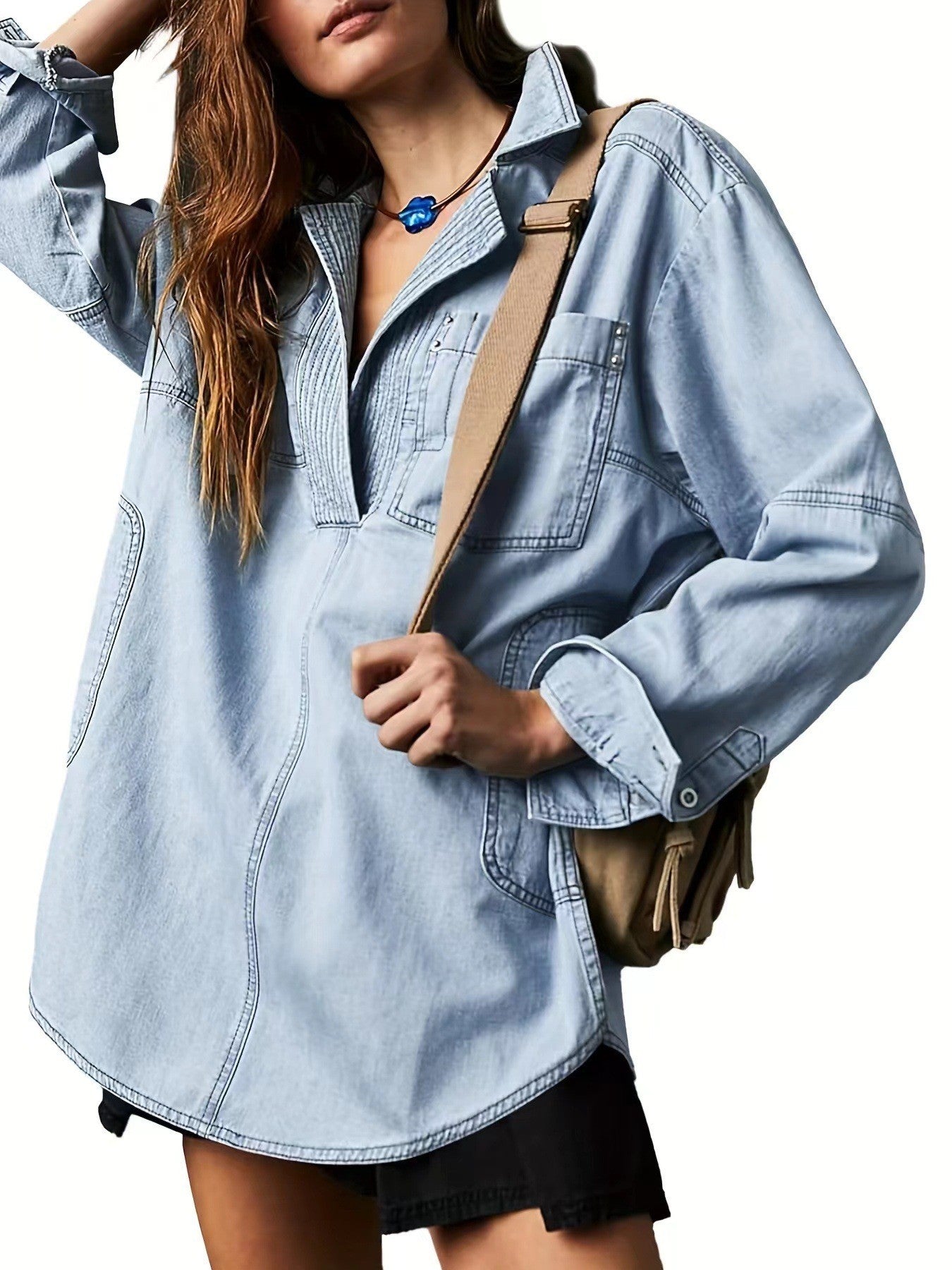 Denim V-Neck Long Sleeve Jacket