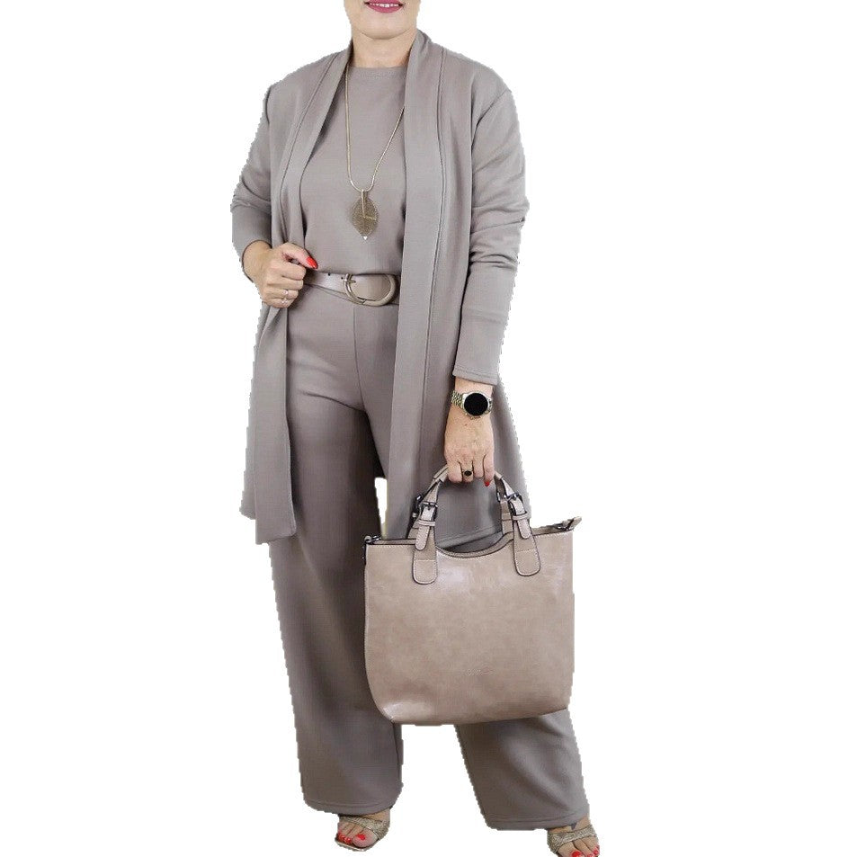 Womens Solid Color Long Sleeve Top and Pants Set