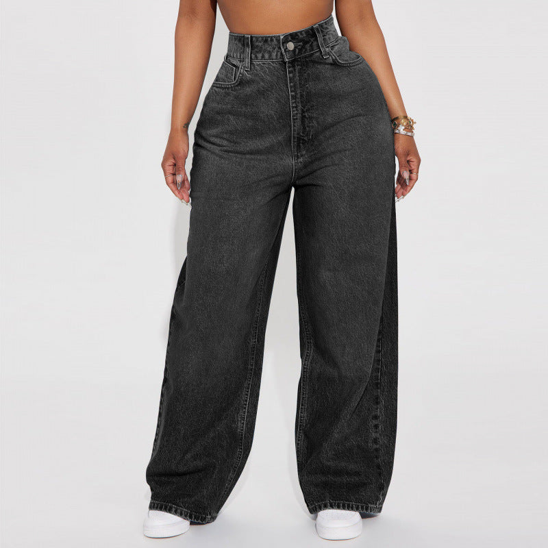 High Waist Straight Leg Denim Pants