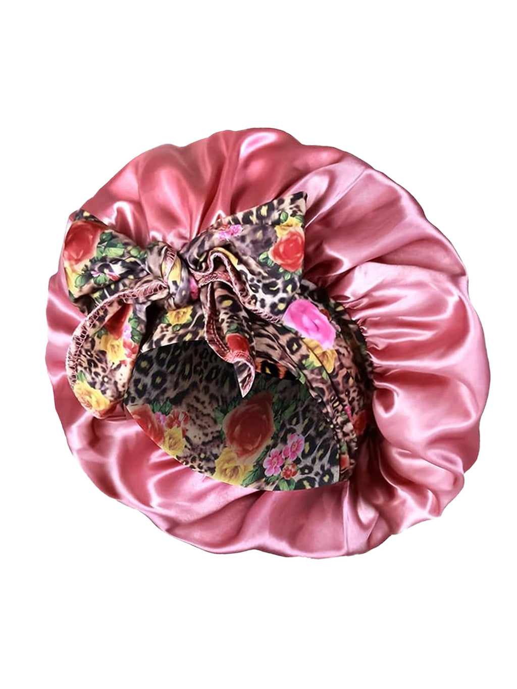 Lace Trim Satin Sleep Bonnet with Bow