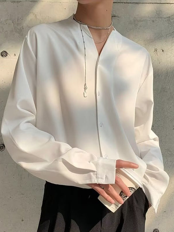 Casual Long Sleeve Collarless Shirt