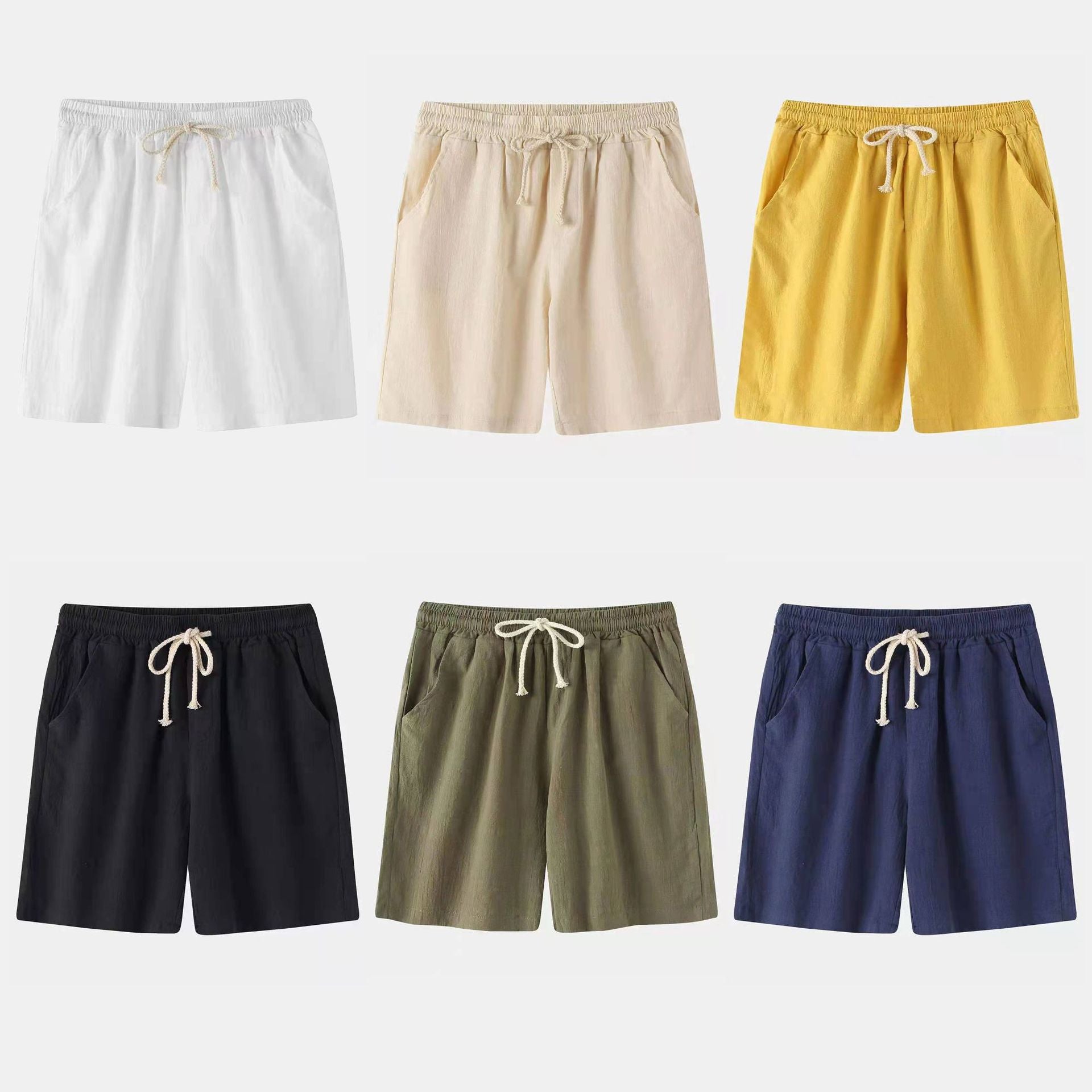 Mens Cotton Linen Casual Shorts Beach Pants