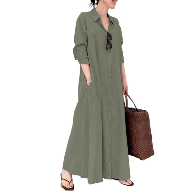 Casual Long Sleeve Pocket Dress