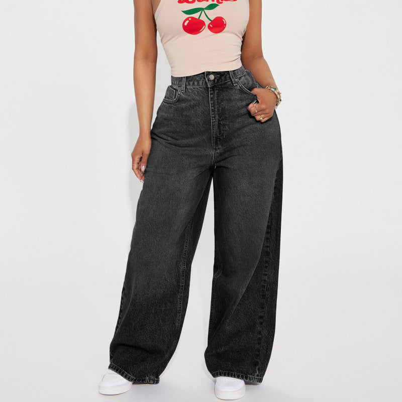 High Waist Straight Leg Denim Pants