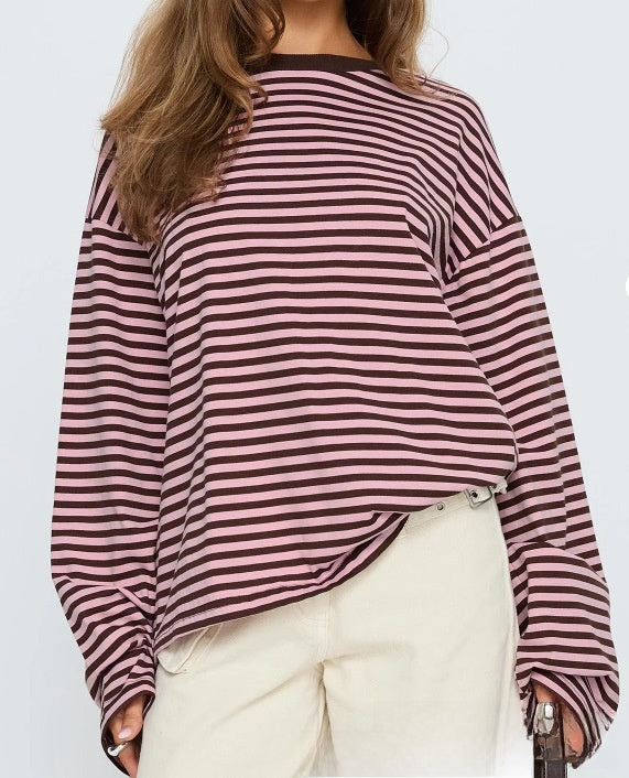 Long Sleeve Striped Cotton T-Shirt