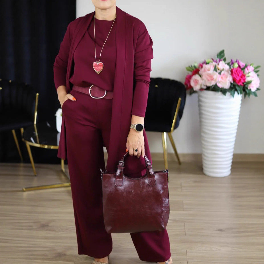 Womens Solid Color Long Sleeve Top and Pants Set