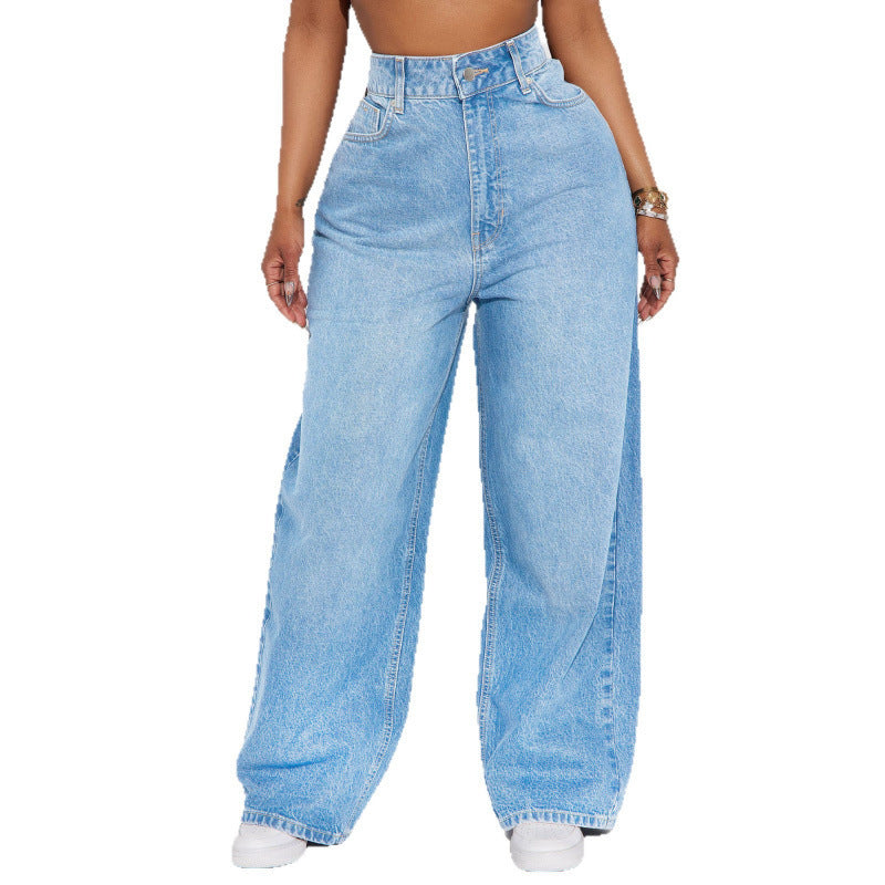 High Waist Straight Leg Denim Pants