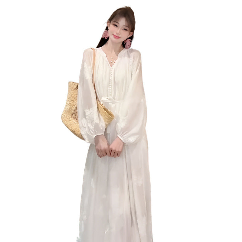 Embroidered Tencel Long-Sleeve Dress