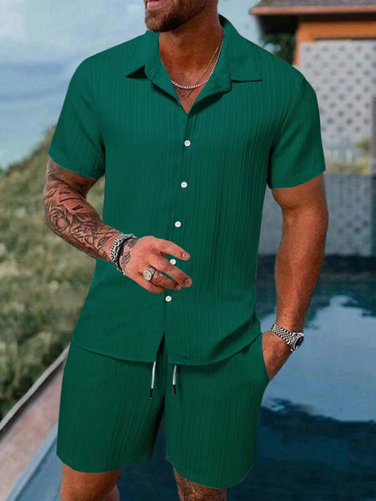 summer men's casual shirt short sleeve beach pants suit