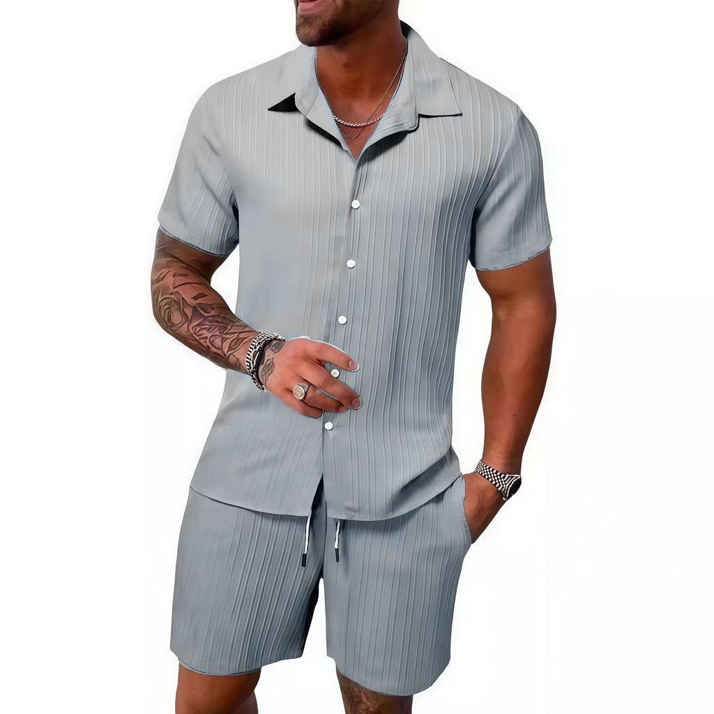 summer men's casual shirt short sleeve beach pants suit