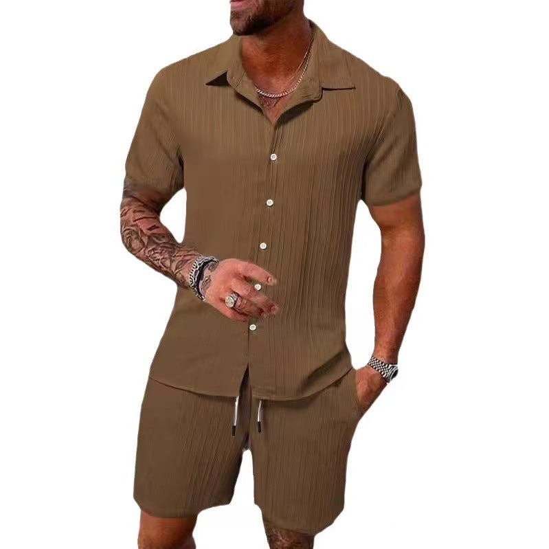 summer men's casual shirt short sleeve beach pants suit
