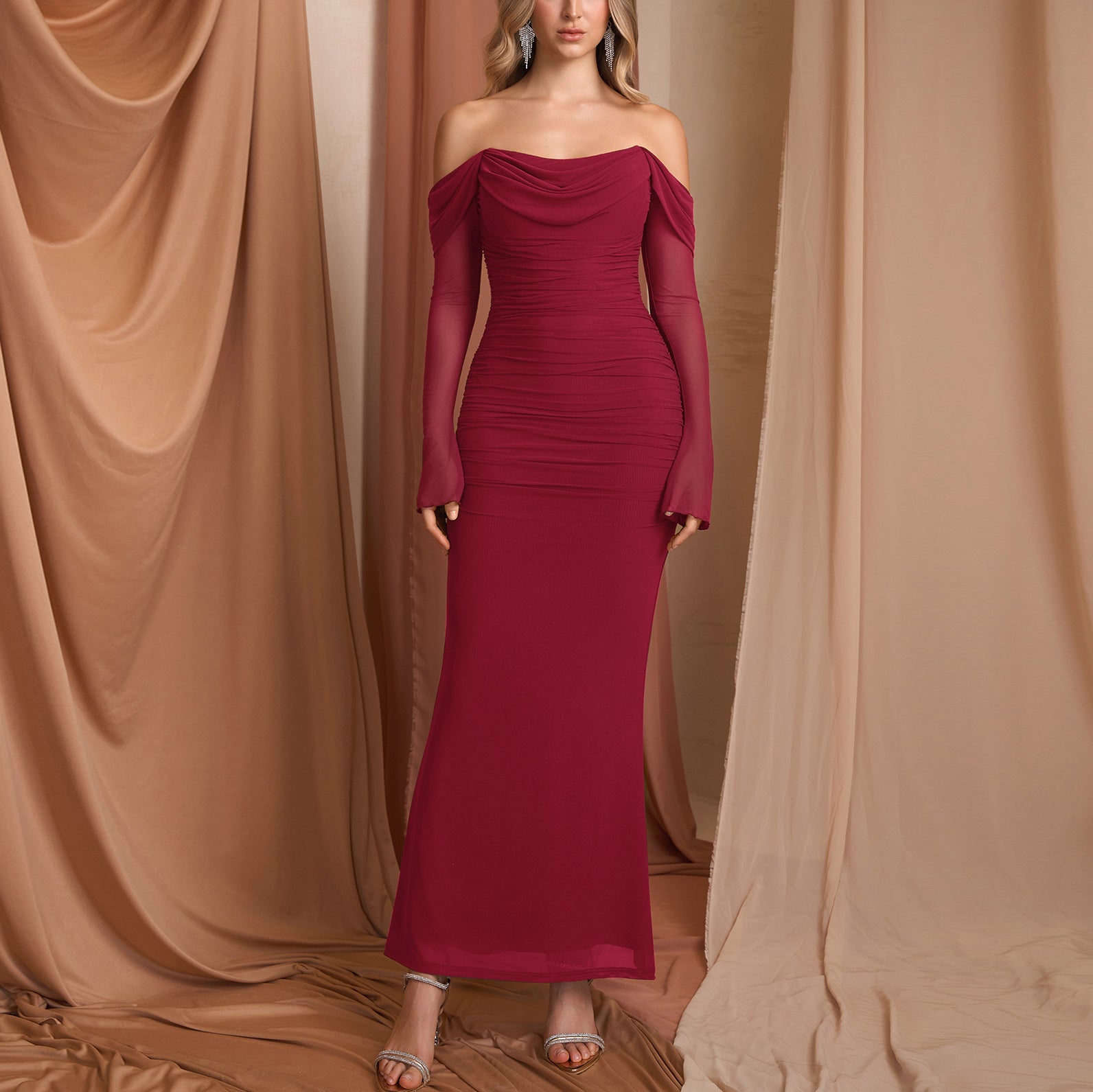 Mesh OneShoulder Long Sleeve Dress