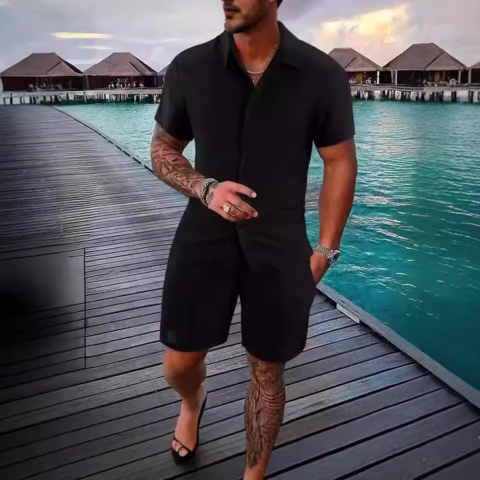 summer men's casual shirt short sleeve beach pants suit