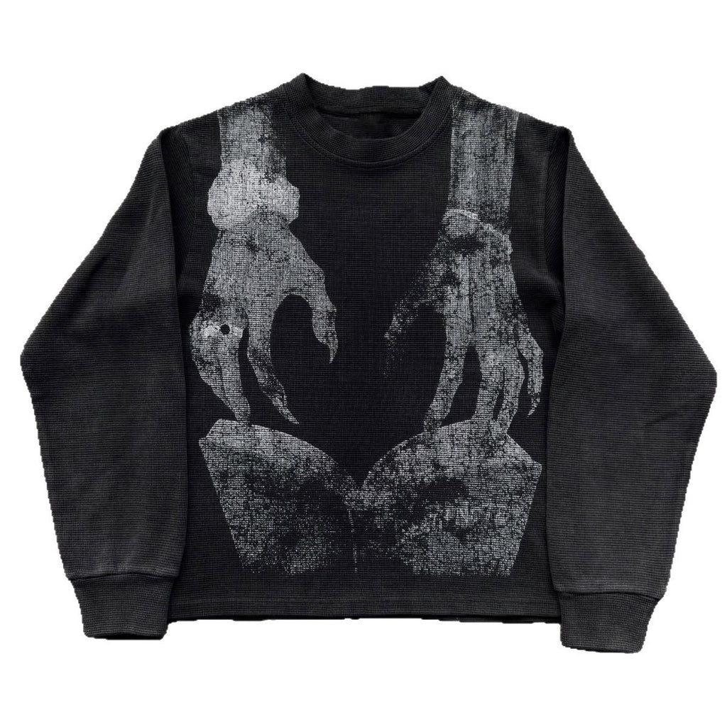 Gothic Waffle Print Long Sleeve T-Shirt
