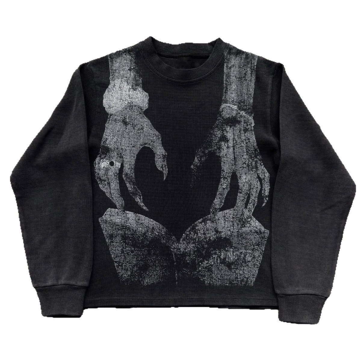 Gothic Waffle Print Long Sleeve T-Shirt