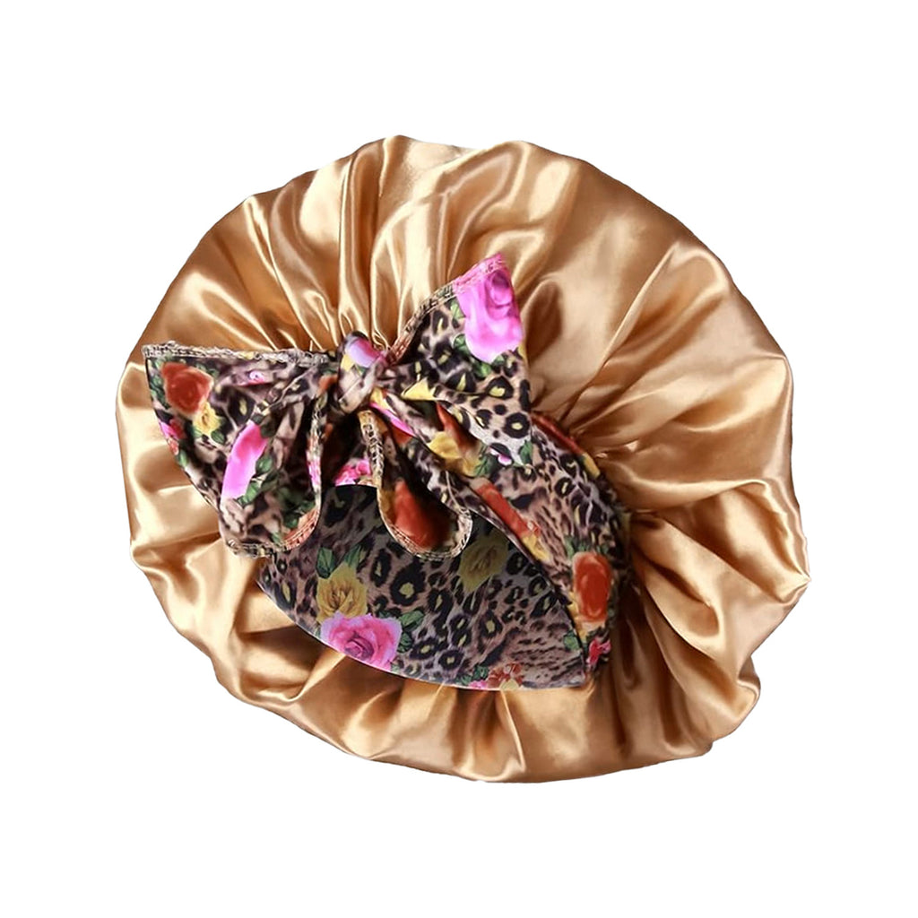 Lace Trim Satin Sleep Bonnet with Bow