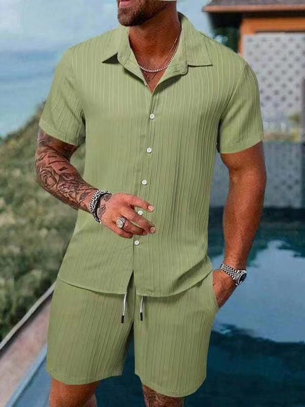 summer men's casual shirt short sleeve beach pants suit