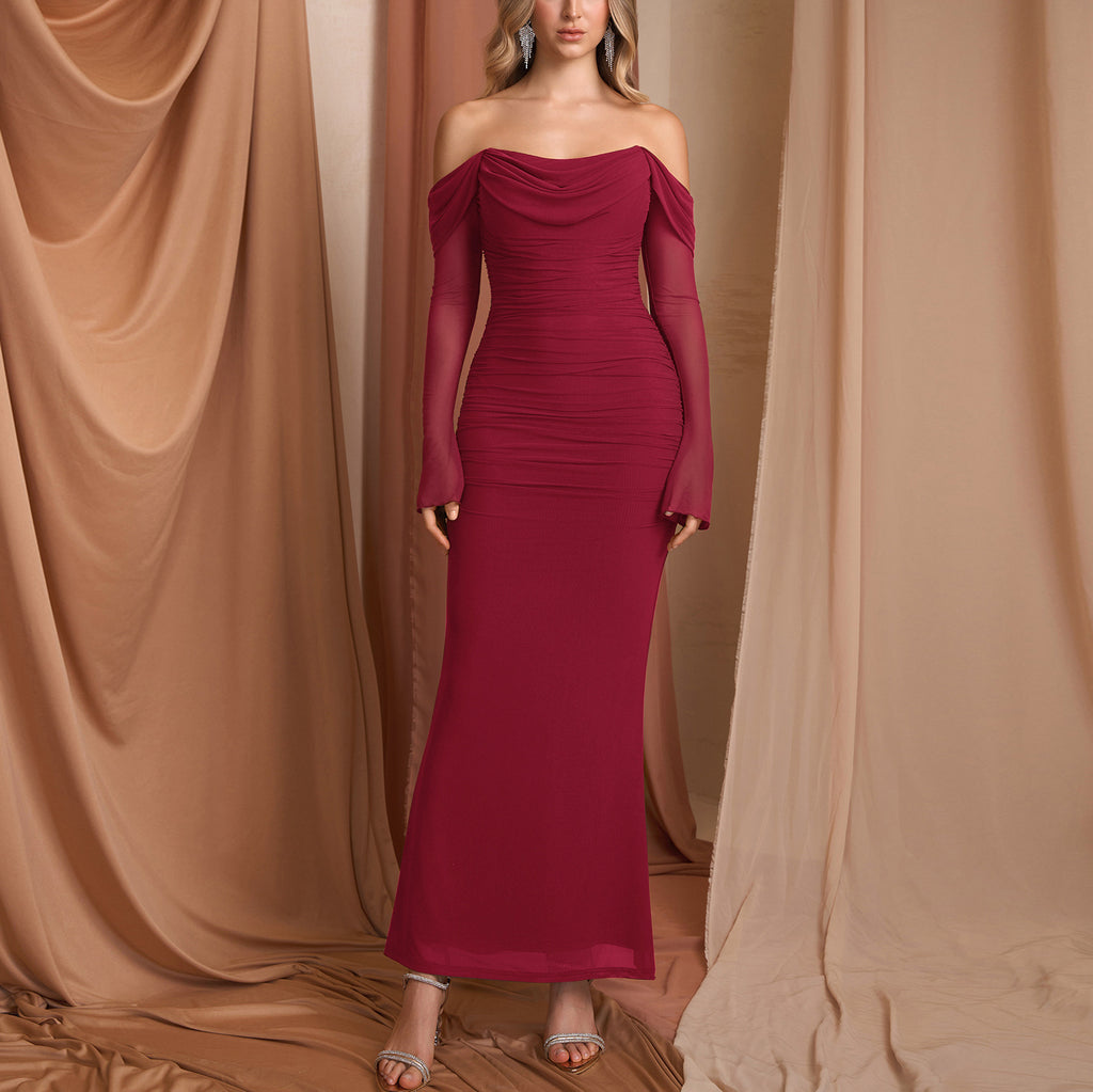 Mesh OneShoulder Long Sleeve Dress