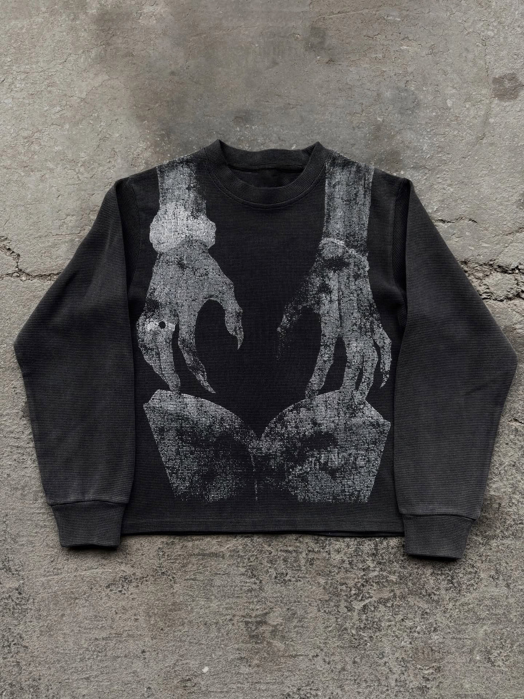 Gothic Waffle Print Long Sleeve T-Shirt