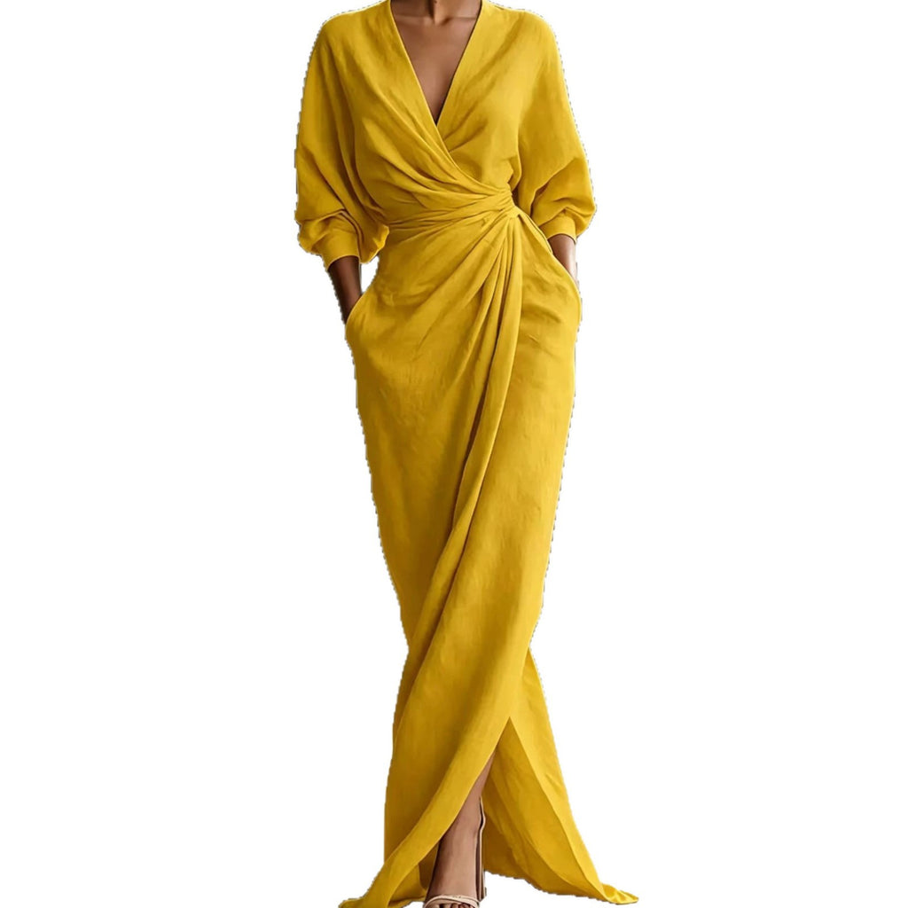 Long Sleeve V-Neck A-Line Dress