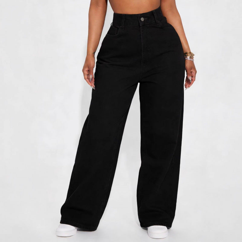 High Waist Straight Leg Denim Pants
