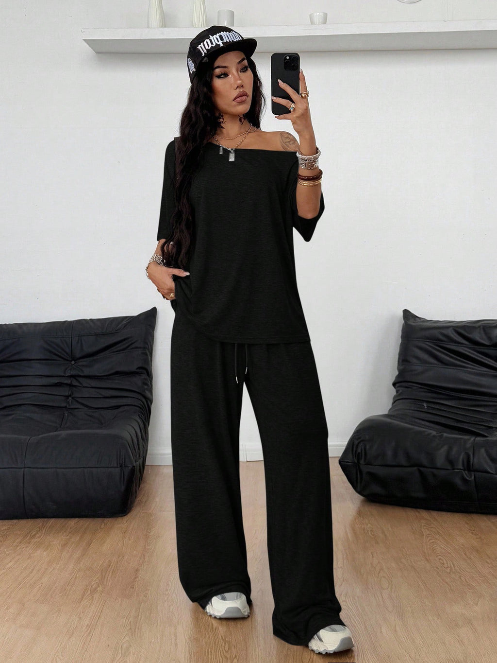 Women's Casual Solid Color Diagonal Collar Wide-Leg Pants