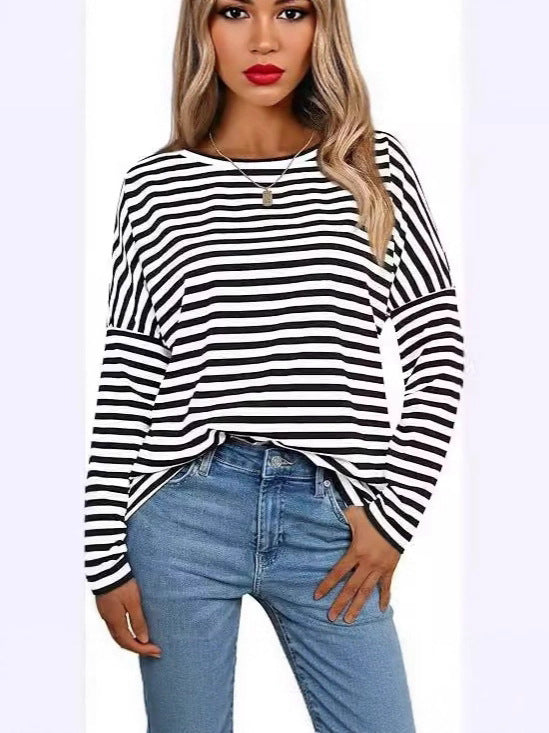 Women's Long Sleeve Striped Sweatshirt