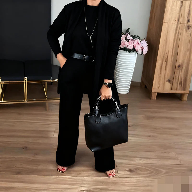 Womens Solid Color Long Sleeve Top and Pants Set