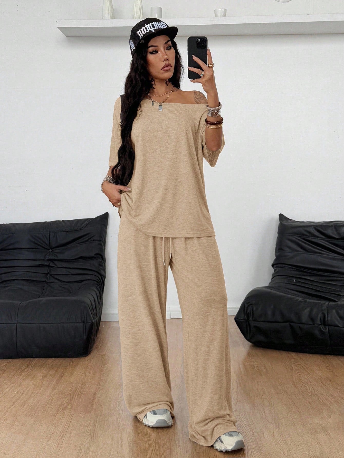 Women's Casual Solid Color Diagonal Collar Wide-Leg Pants